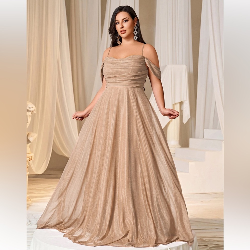 Faeriesty Off-Shoulder Tan Maxi Dress